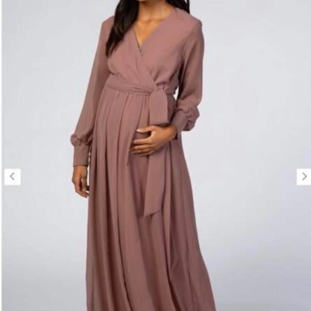 NEW Pink Blush Maternity V Neck Long Sleeve Dress